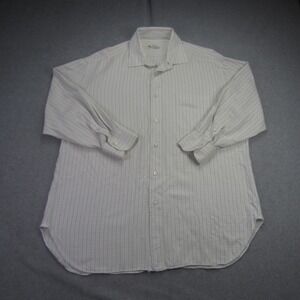 Borrelli Neiman Marcus Shirt Mens 17L XL White Check Long Sleeve Dress Italy
